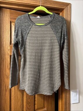 Hem & Thread Gray Striped Raglan Long Sleeve Top